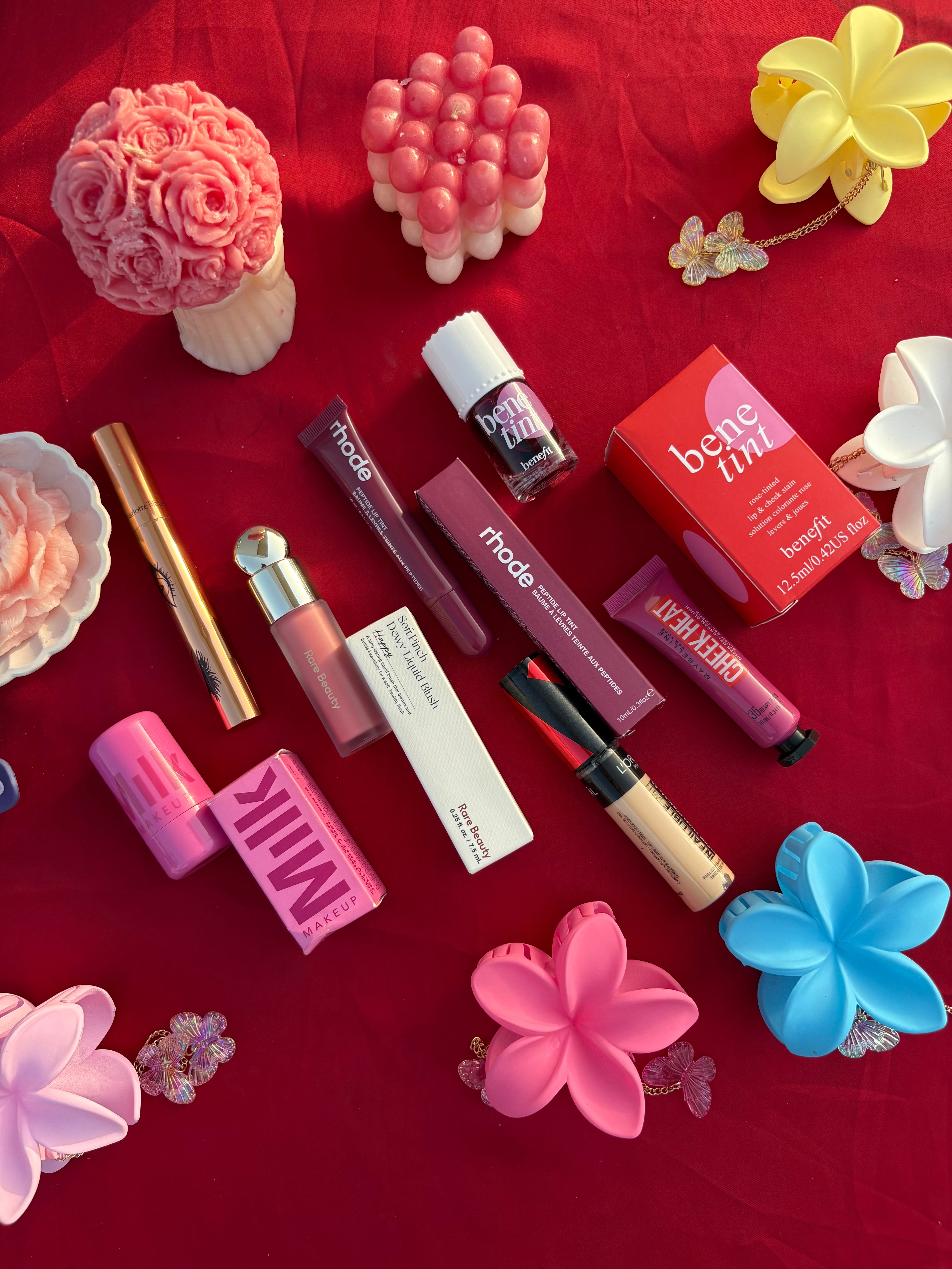 SUPER DEAL 7 ITEMS Rhode lip gloss| rare beauty blush | loyreal concealer | BENE TINT |MILK TINT|CHARLOTE TIBURY MASCARA ( shades confirmed through whatsapp )