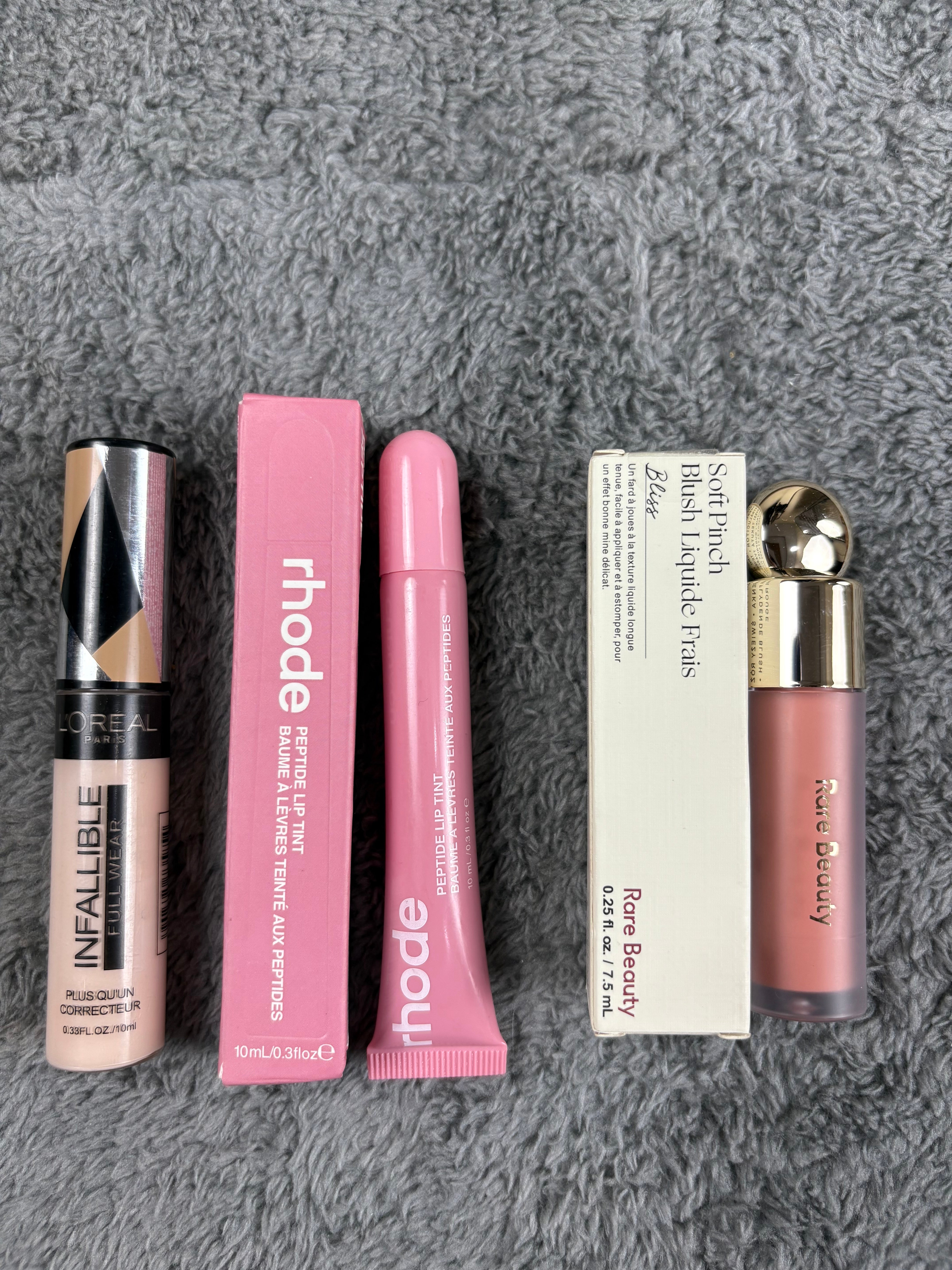 Rhode lip gloss| rare beauty blush | loyreal concealer ( shades confirmed through whatsapp )